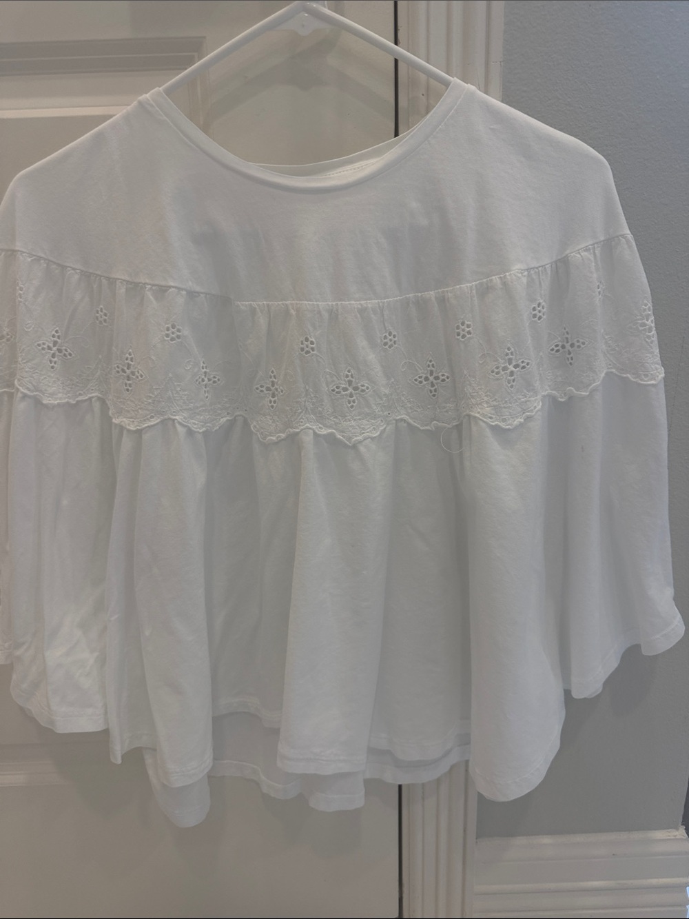 Zara Women’s White Eyelet Yoke Peplum Top